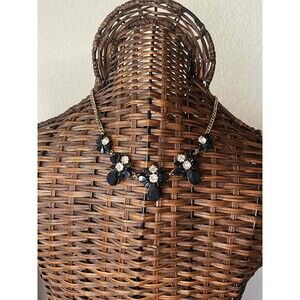 J. Crew Blue Bib statement crystal Necklace Gold Chain